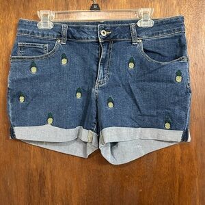 Faded Glory Blue Pineapple Embroidered Jean Shorts